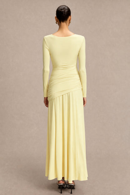 Square Collar Gathering Long Sleeve Maxi Dress