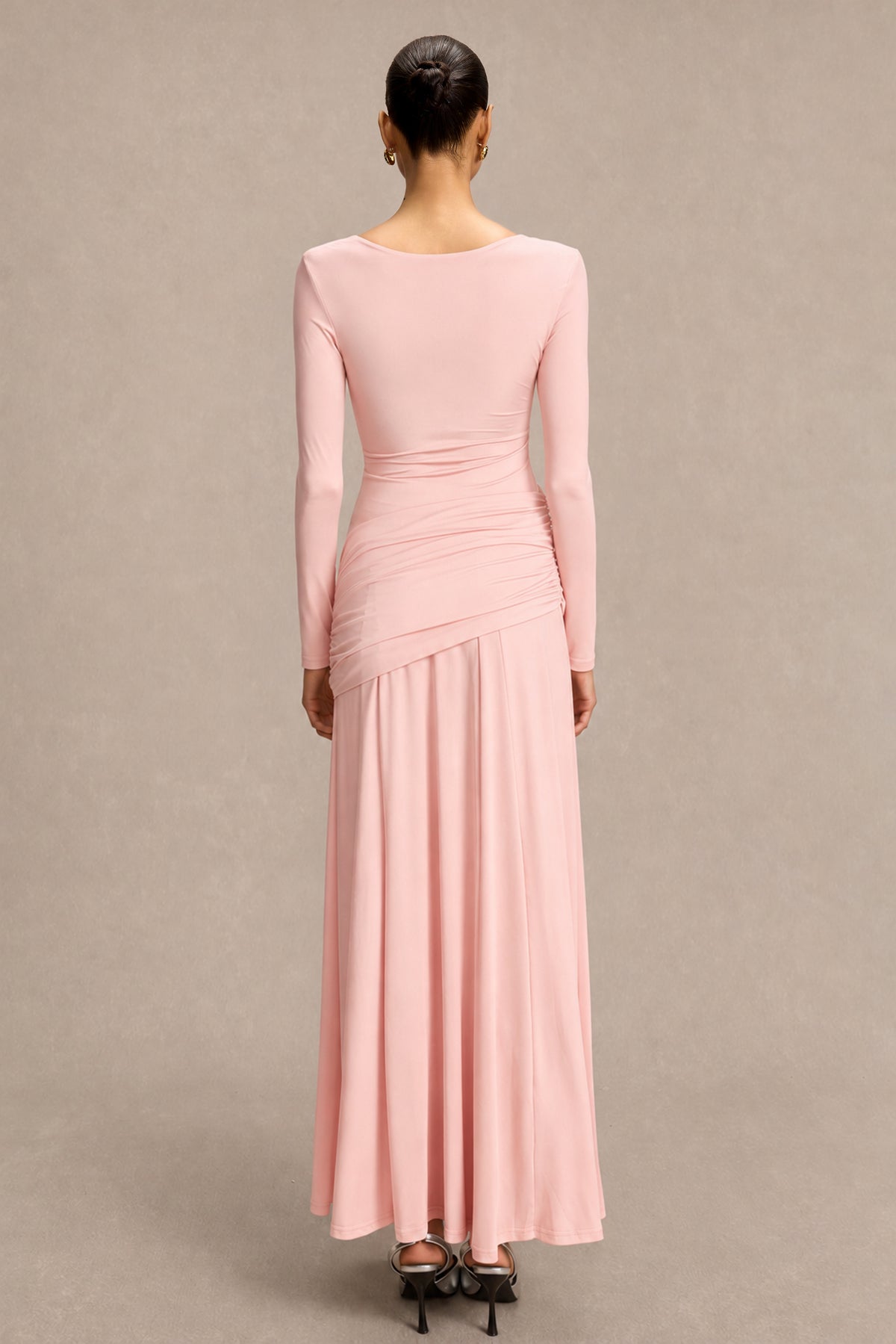 Square Collar Gathering Long Sleeve Maxi Dress