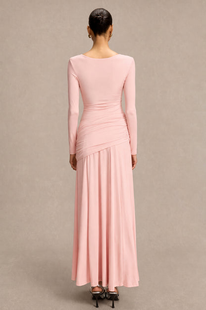 Square Collar Gathering Long Sleeve Maxi Dress