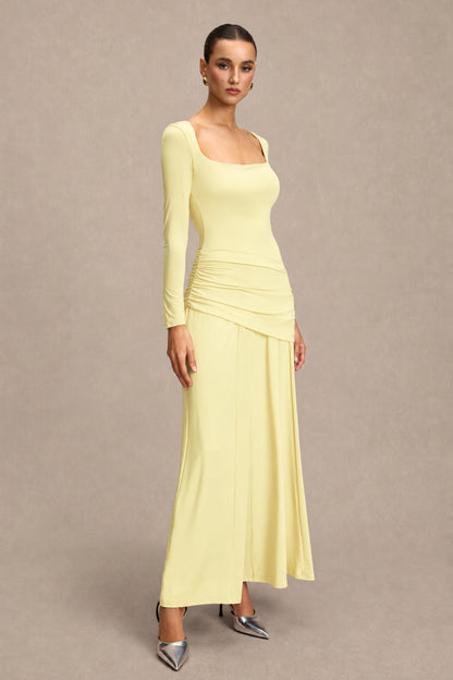 Square Collar Gathering Long Sleeve Maxi Dress