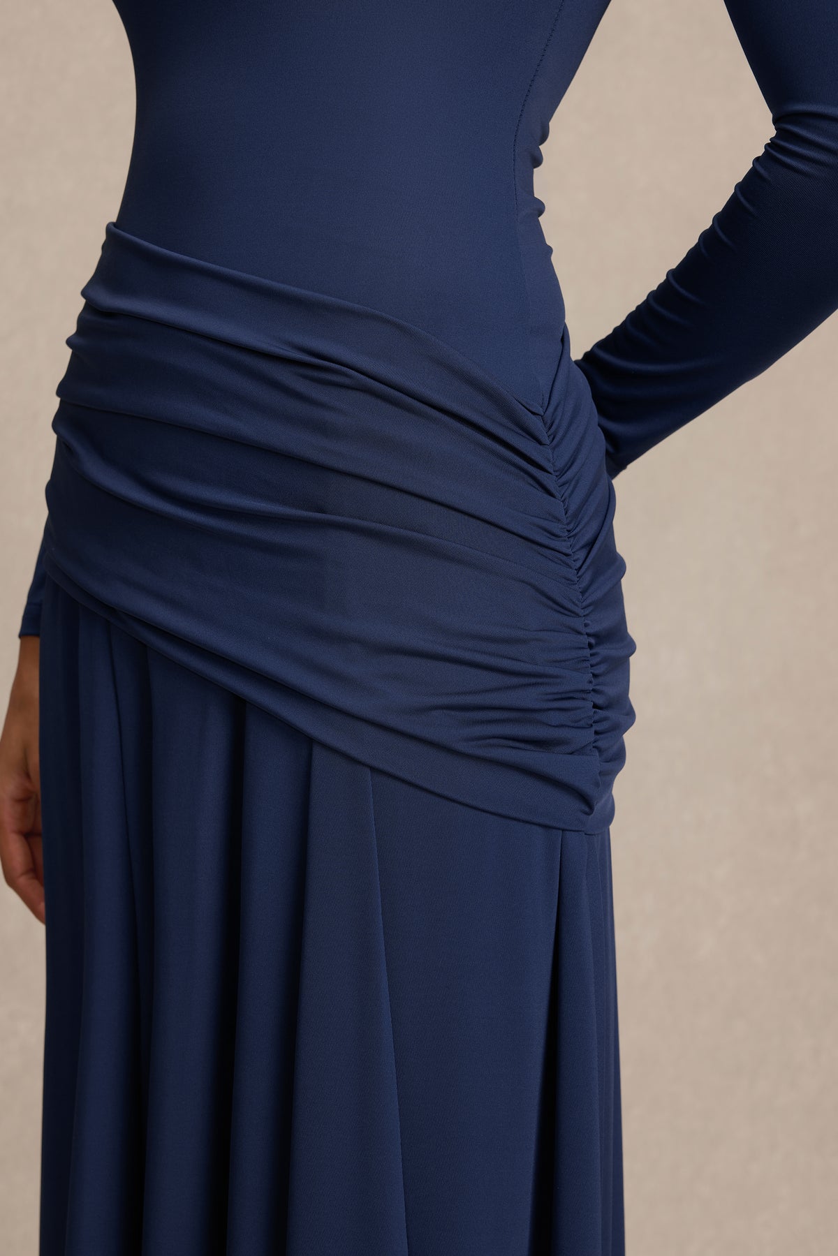 Square Collar Gathering Long Sleeve Maxi Dress