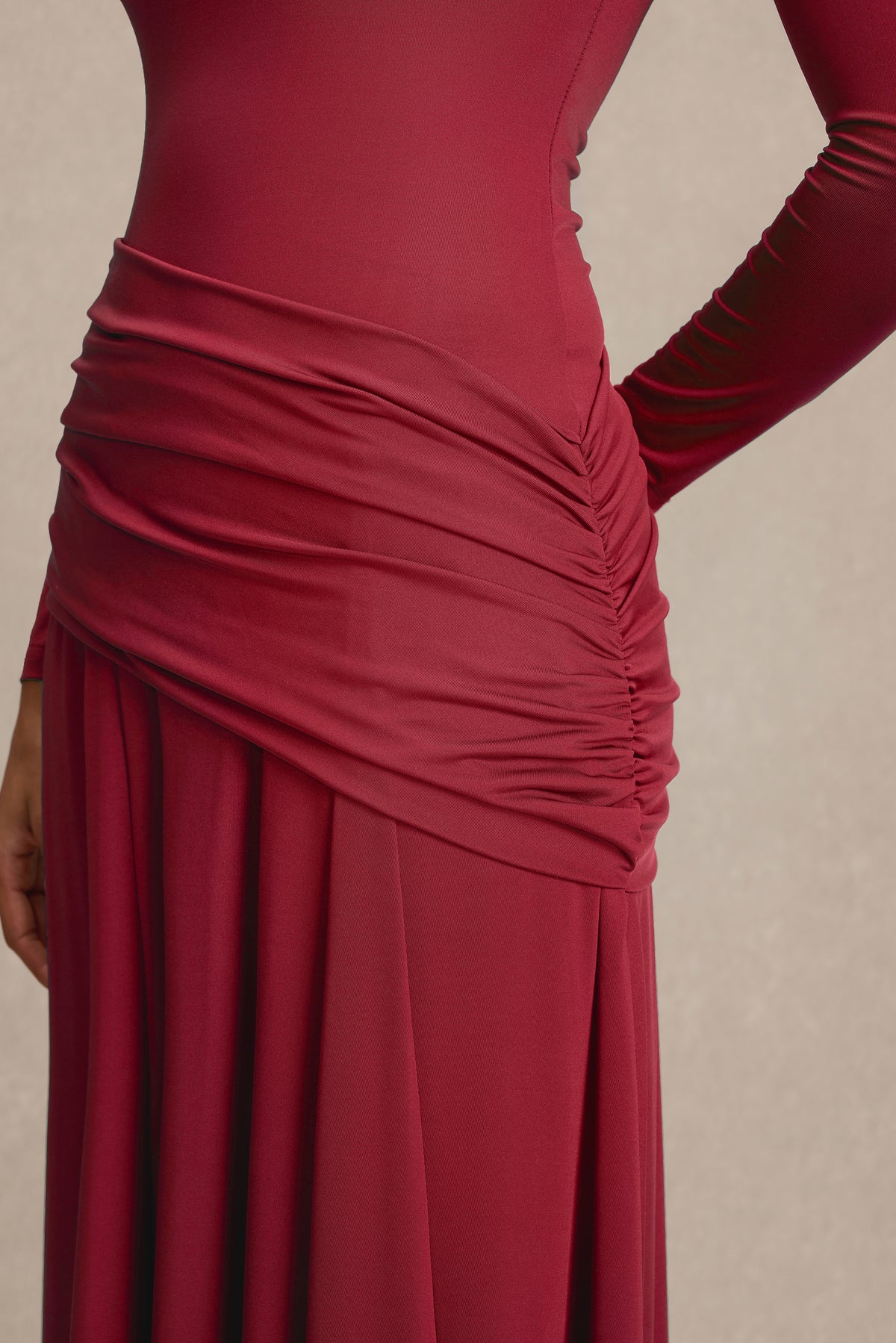 Square Collar Gathering Long Sleeve Maxi Dress