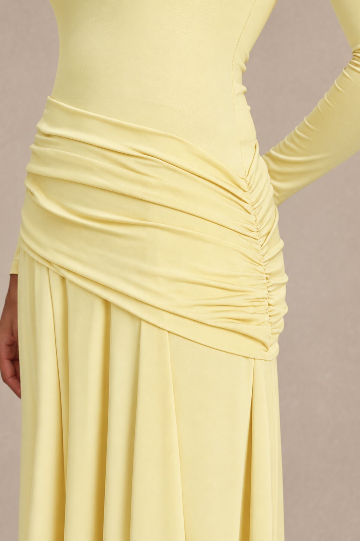 Square Collar Gathering Long Sleeve Maxi Dress