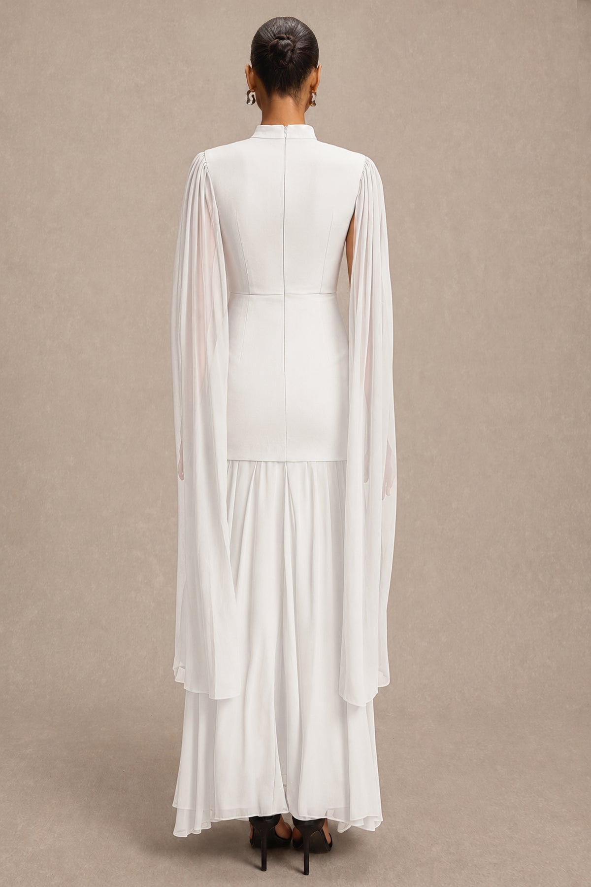 Solid High Neck Cape Sleeve Maxi Dress