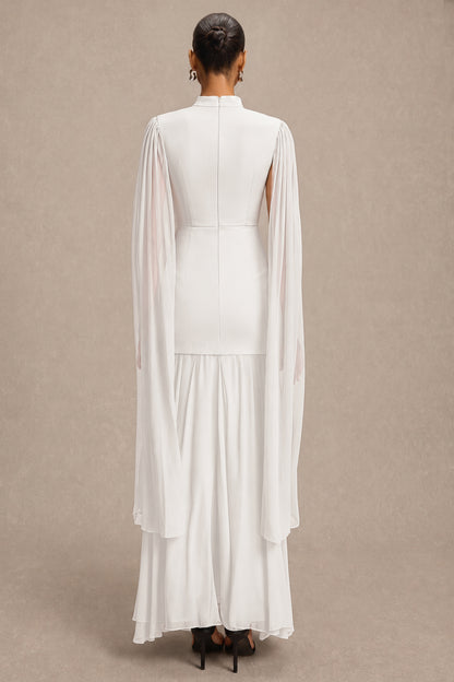 Solid High Neck Cape Sleeve Maxi Dress