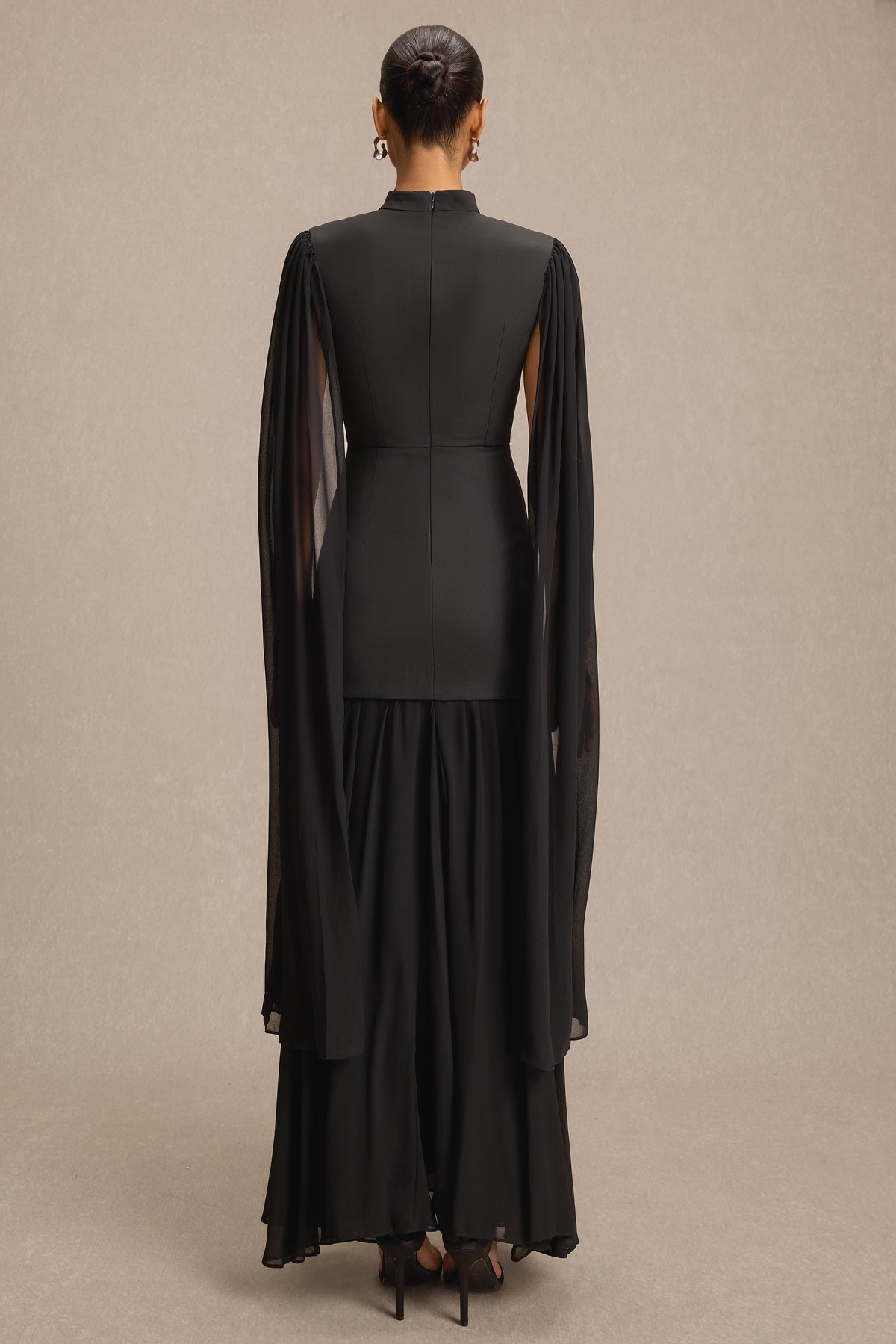 Solid High Neck Cape Sleeve Maxi Dress