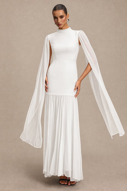 Solid High Neck Cape Sleeve Maxi Dress