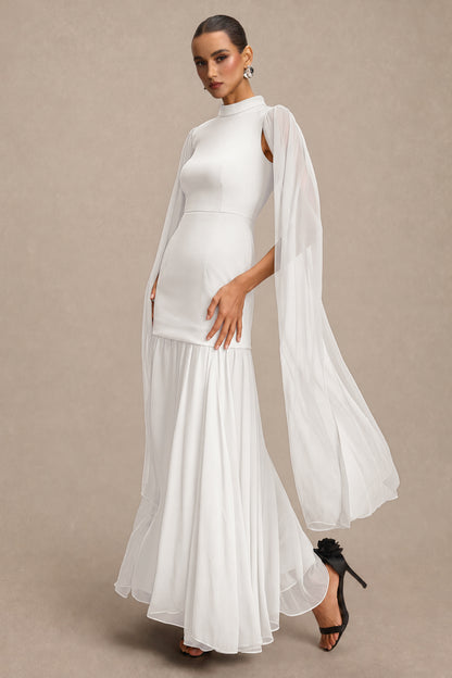Solid High Neck Cape Sleeve Maxi Dress