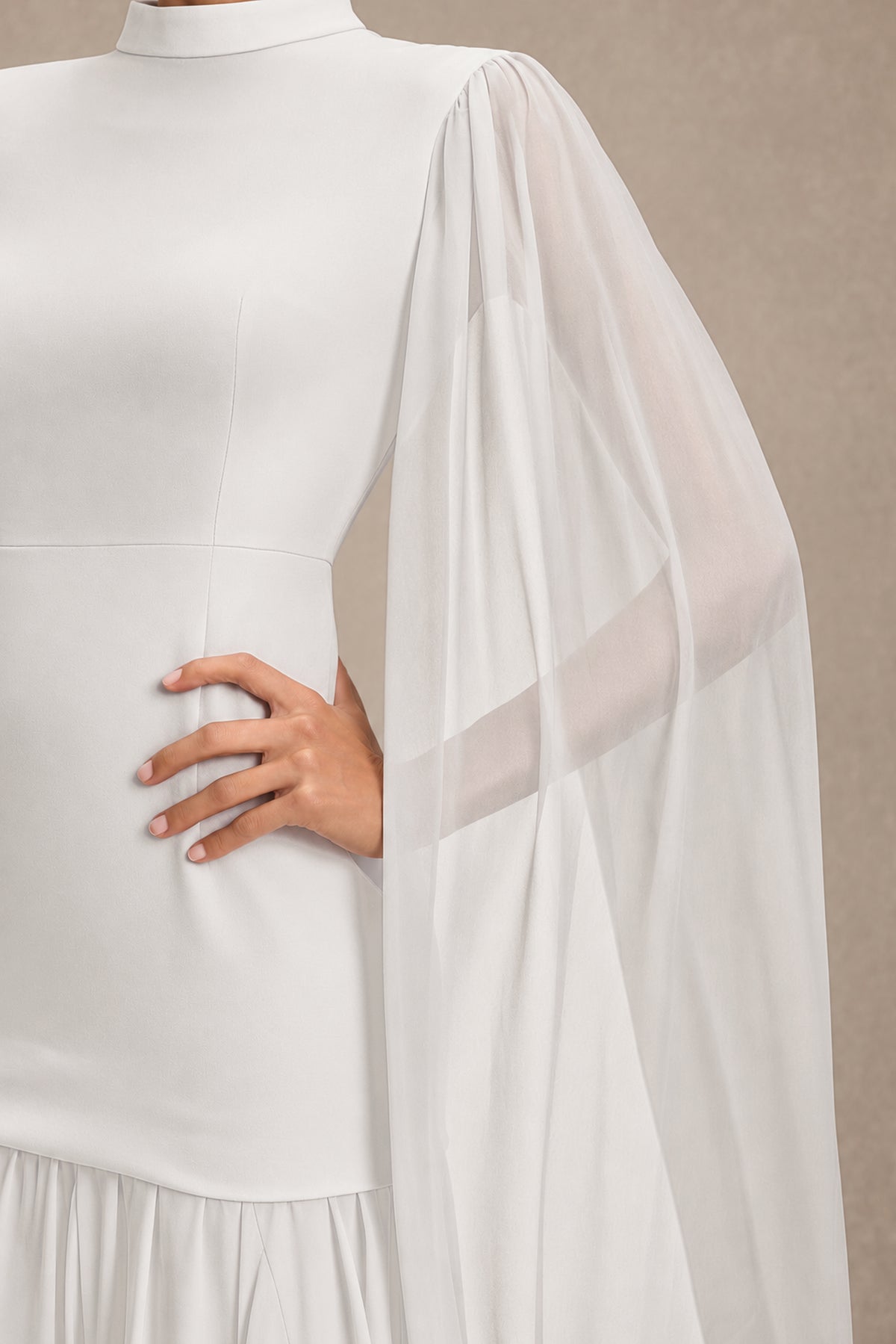 Solid High Neck Cape Sleeve Maxi Dress