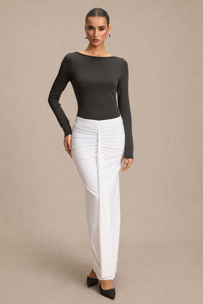 Contrast Color Ruched Long Sleeve Maxi Dress