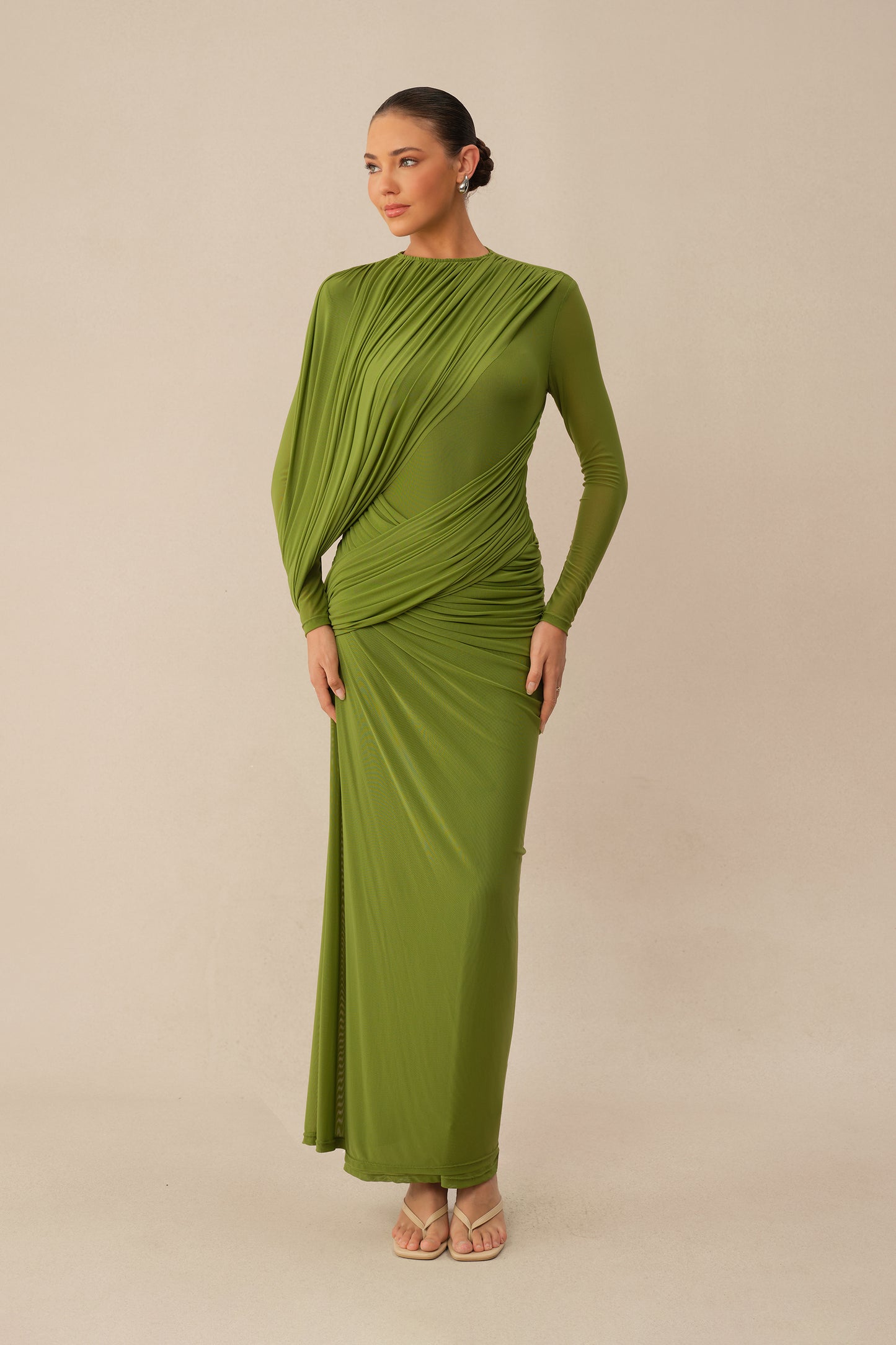 Swan Song High Neck Asymmetric Drape Maxi Dress