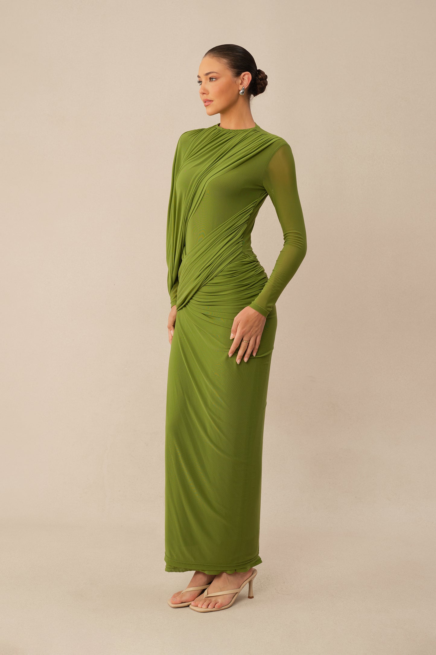 Swan Song High Neck Asymmetric Drape Maxi Dress