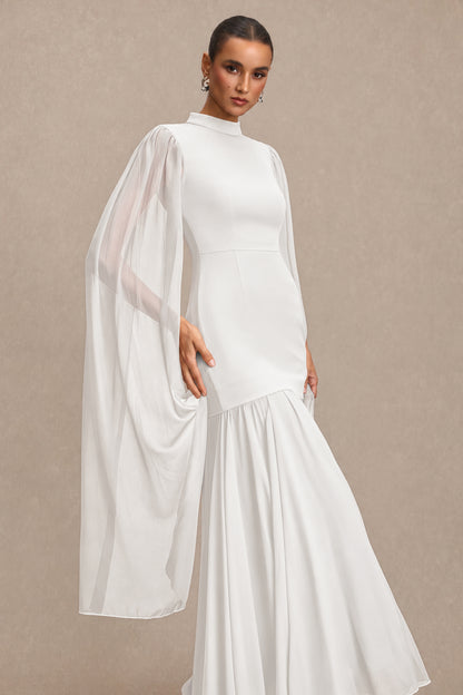 Solid High Neck Cape Sleeve Maxi Dress