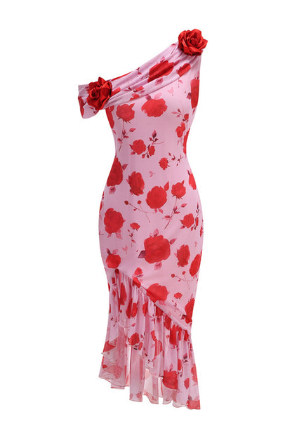 Aldridge Pink Rose - Print One - Shoulder Dress