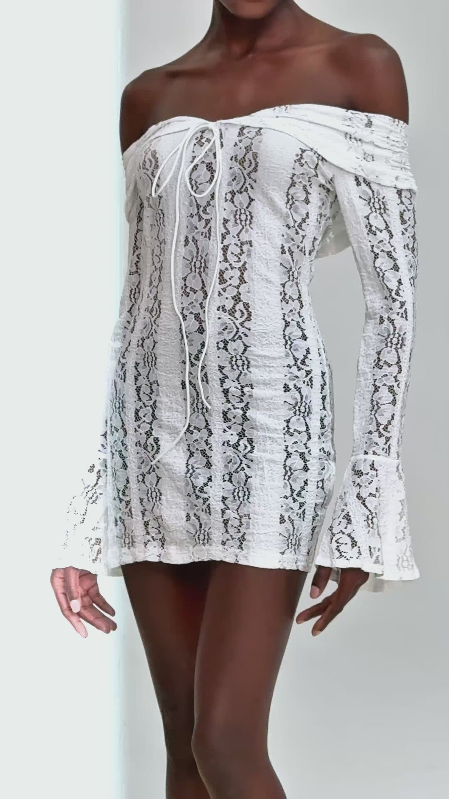 Alladitta Lace Off Shoulder Cutout Mini Dress