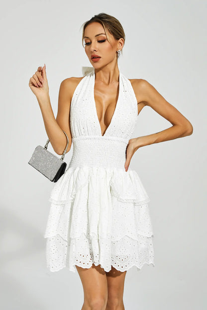 Landry White V-neck Halter Dress