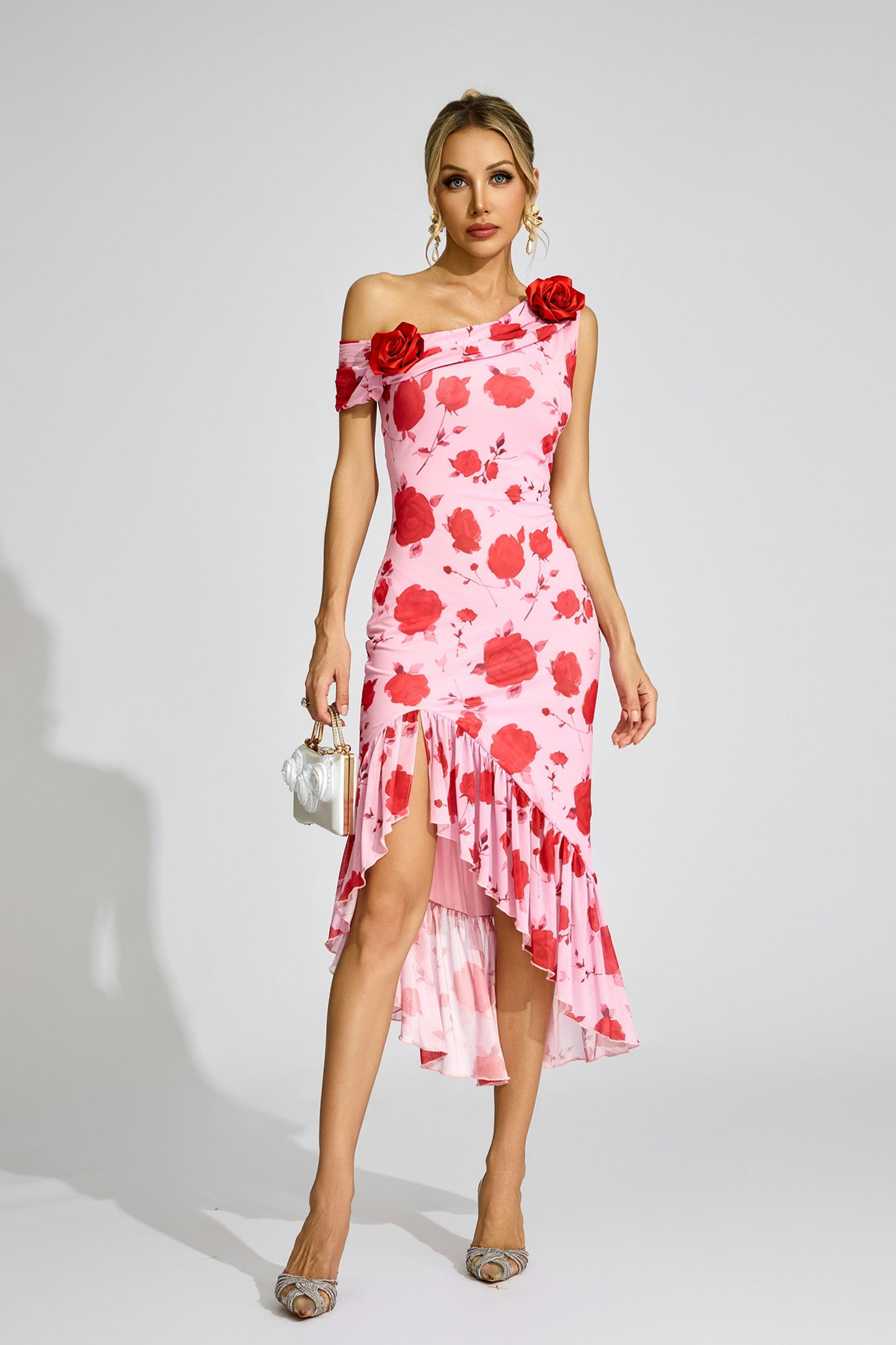 Aldridge Pink Rose - Print One - Shoulder Dress