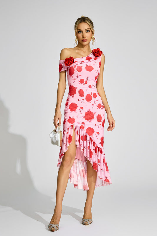 Aldridge Pink Rose - Print One - Shoulder Dress