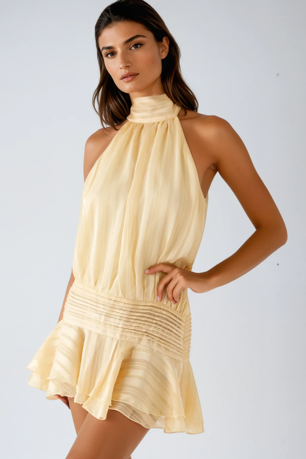 Bernique Halter Neck Ruch Ruffle Mini Dress
