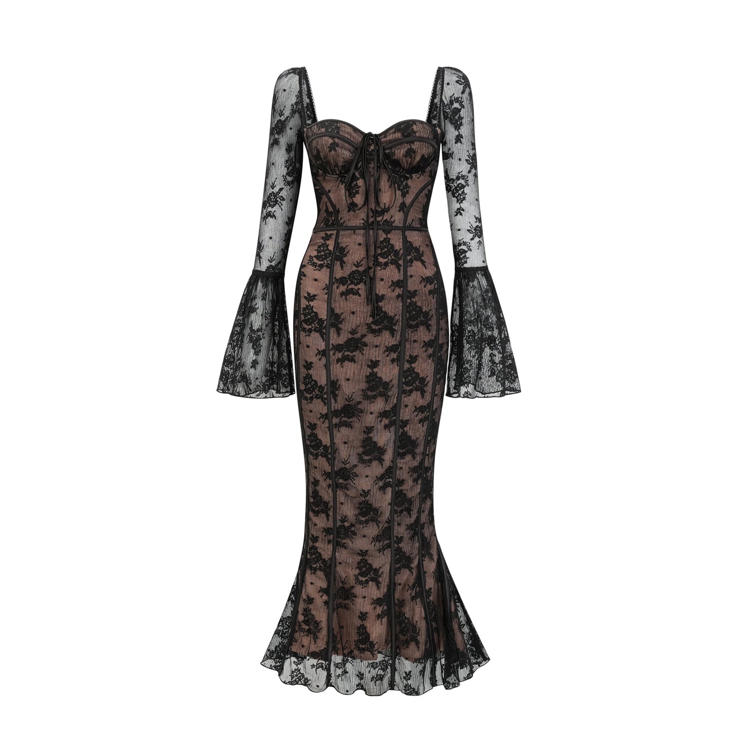 Marlene Black Flared Lace Maxi Dress