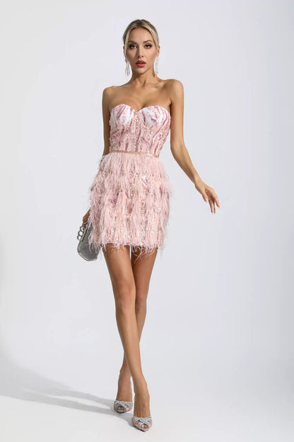 Evelyn Pink Tassel Tube Top Mini Dress