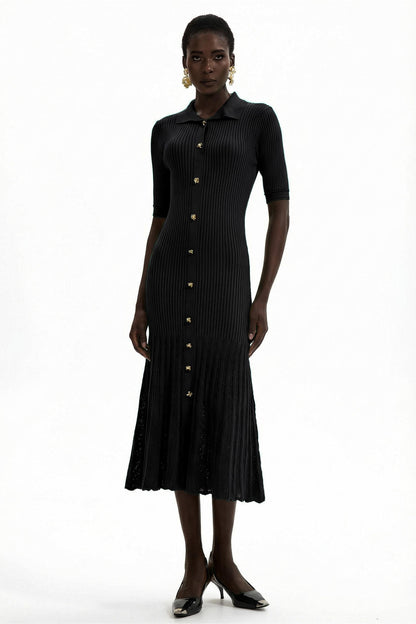 Jersey Flapped Metal Button Midi Dress