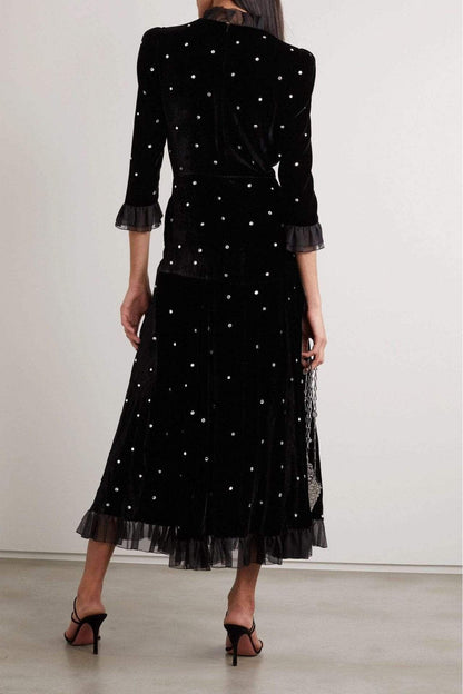 Velvet Mid Sleeve Maxi Dress