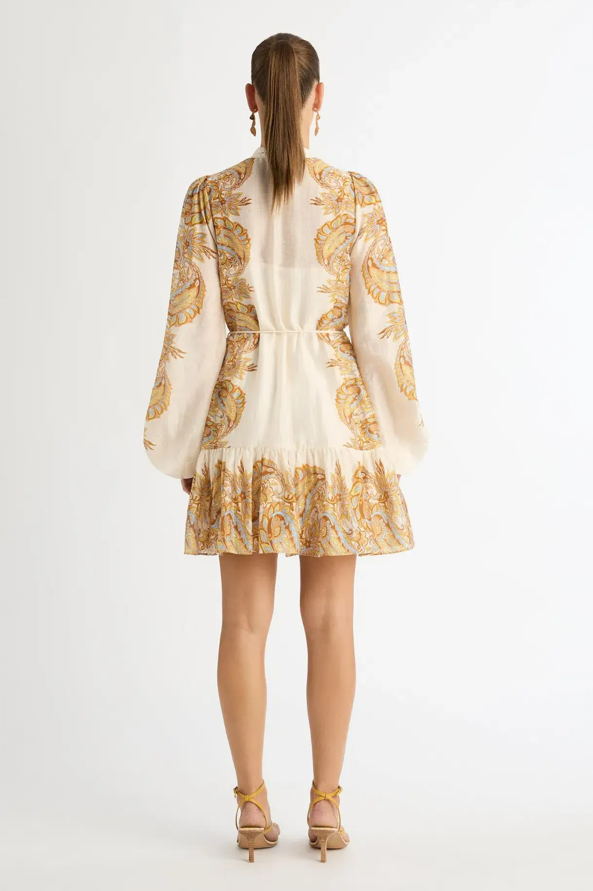 Paisley Single Breasted Lantern Sleeve Mini Dress