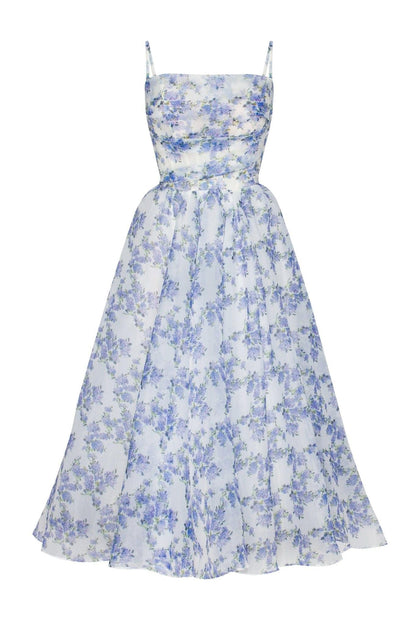 Floral Backless Lace Up Slip Midi Dress