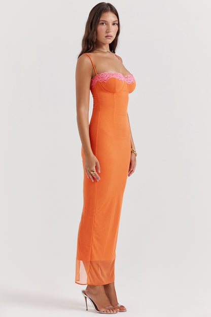 Mesh Lace Sleeveless Midi Dress