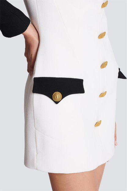 Contrast Color Metal Button Long Sleeve Mini Dress