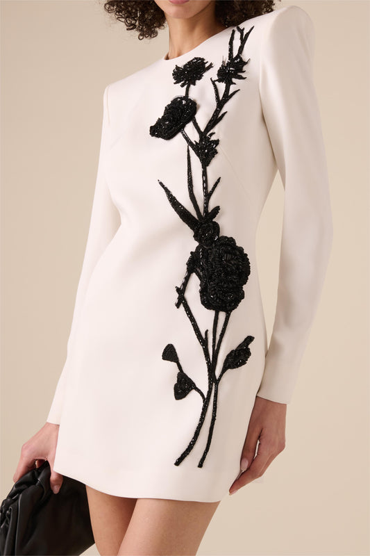 Nail Bead Embroidery Floral Mini Dress