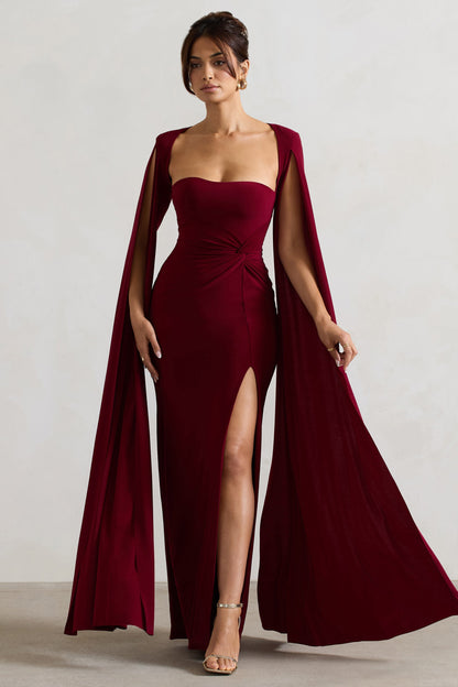 Solid Square Collar High Split Midi Dress
