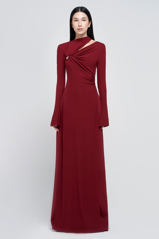 Solid Cut-Out Long Sleeve Maxi Dress
