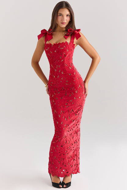 Bow Lace Sleeveless Midi Dress