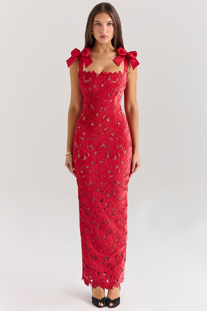 Bow Lace Sleeveless Midi Dress