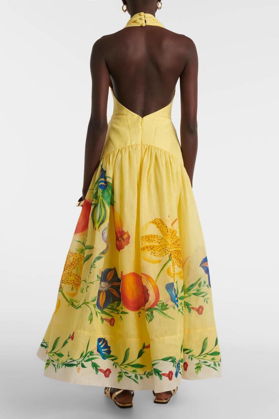 Floral V-Neck Backless Midi Dress