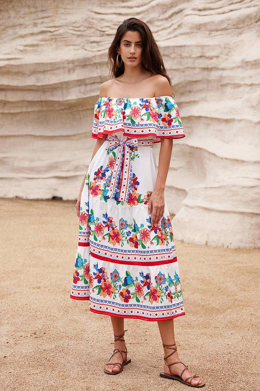 Floral Off-Shoulder Ruffle Midi Dress