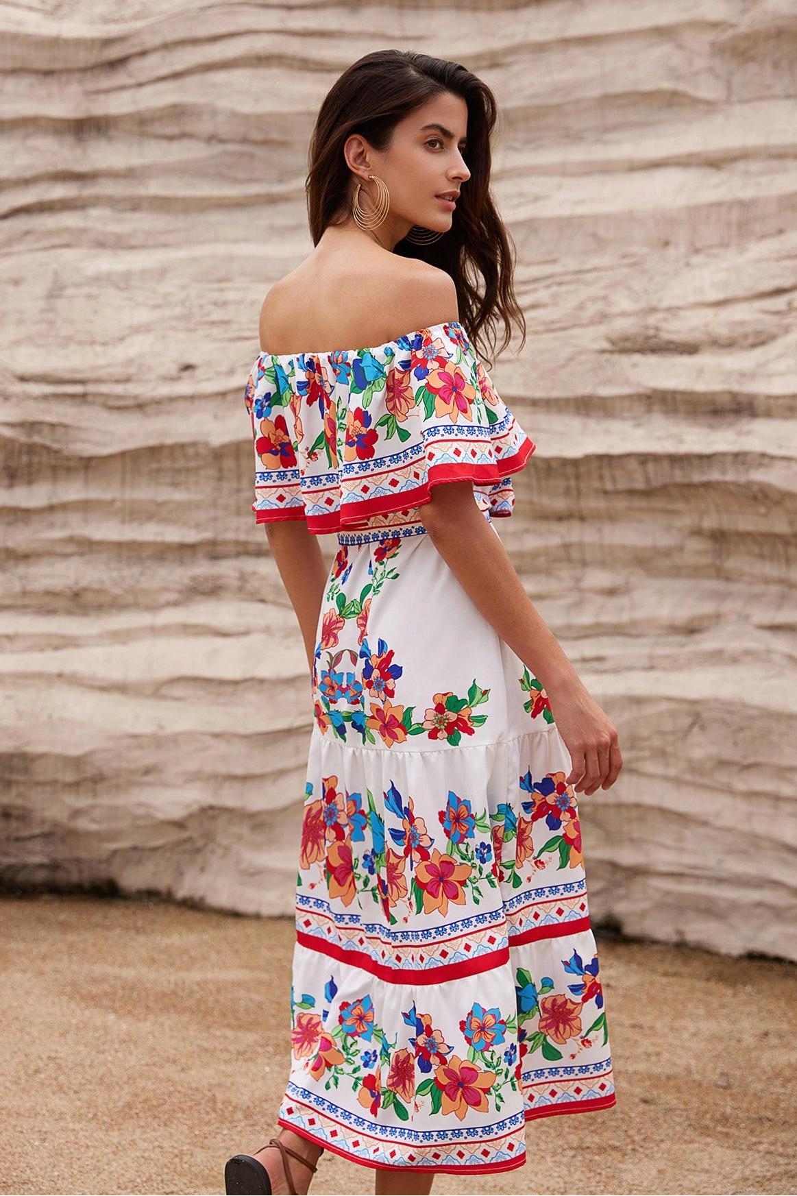 Floral Off-Shoulder Ruffle Midi Dress