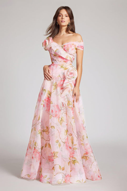 3D Flower Frill Chiffon Maxi Dress