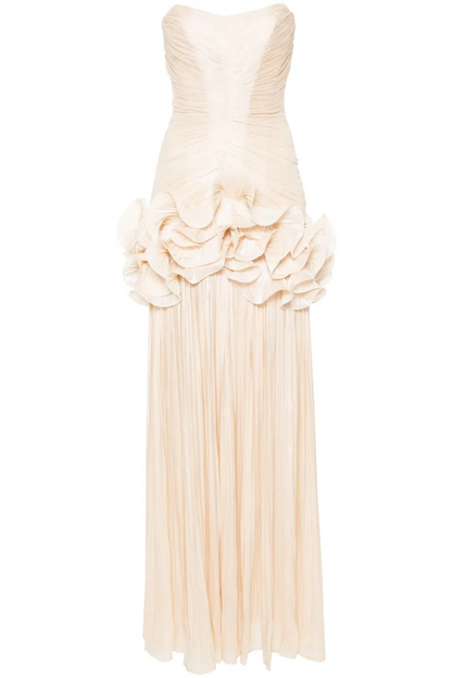 Solid Pleated Ruffle Maxi Dress