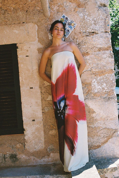 Floral Satin Off Shoulder Maxi Dress