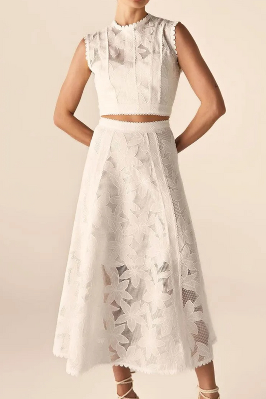 Solid Round Neck Sleeveless Top & Hight Waist Skirt Set