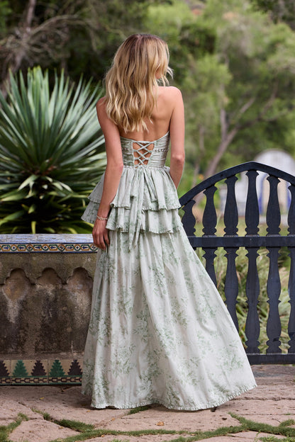 Floral Faux Pearl Halter Neck Split Maxi Dress