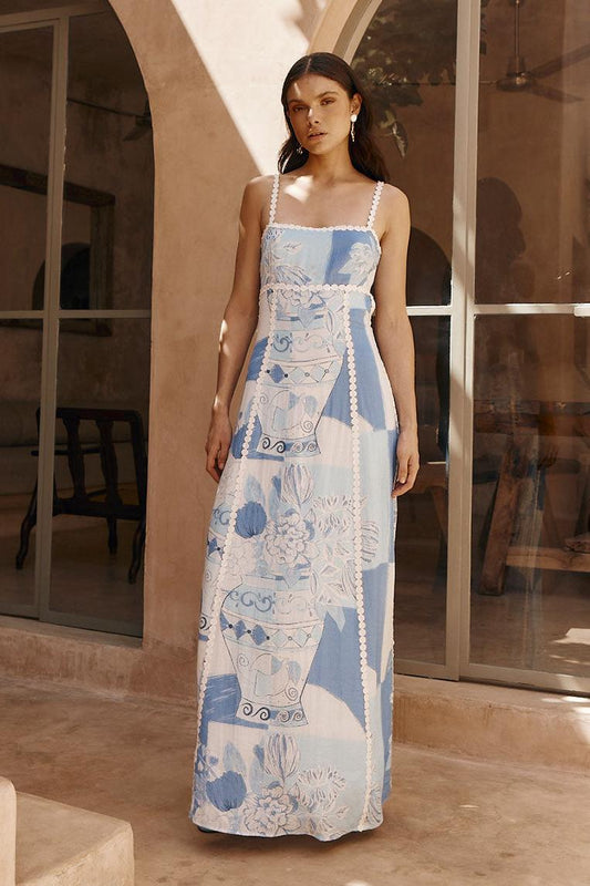 Patchwork Print Lace Slip Midi Dress