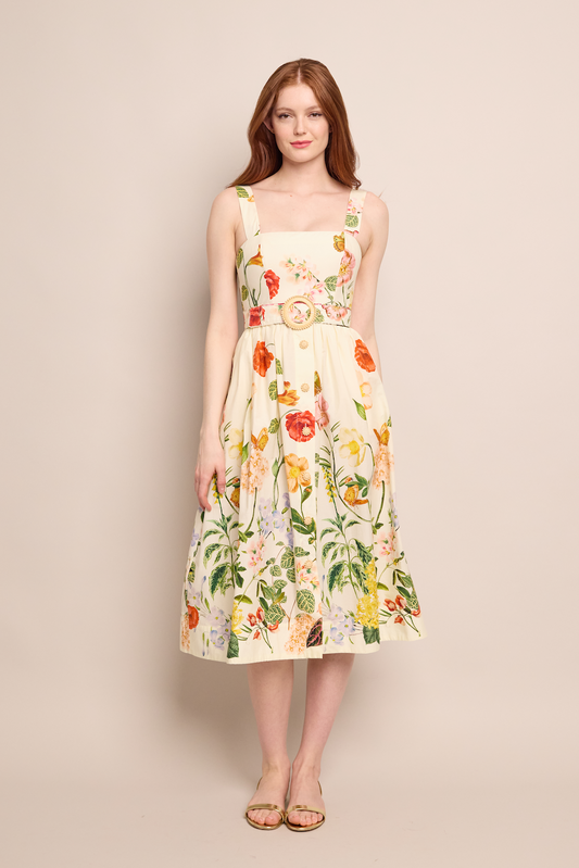 Floral Slip Midi Dress With Belt