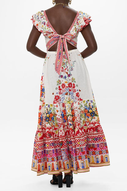 Floral Ruffle V-Neck Midi Dress