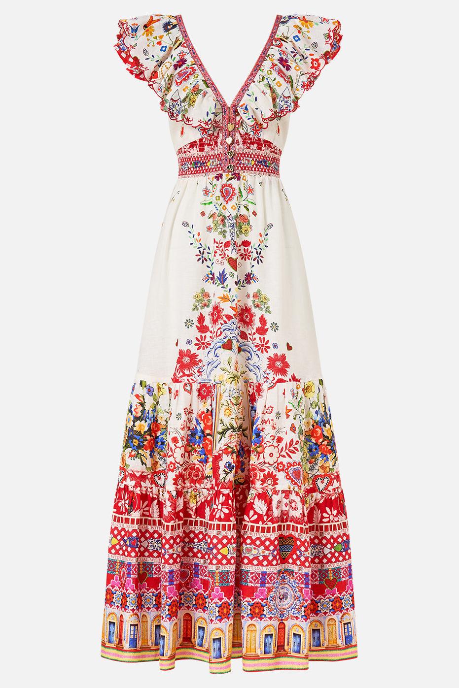 Floral Ruffle V-Neck Midi Dress