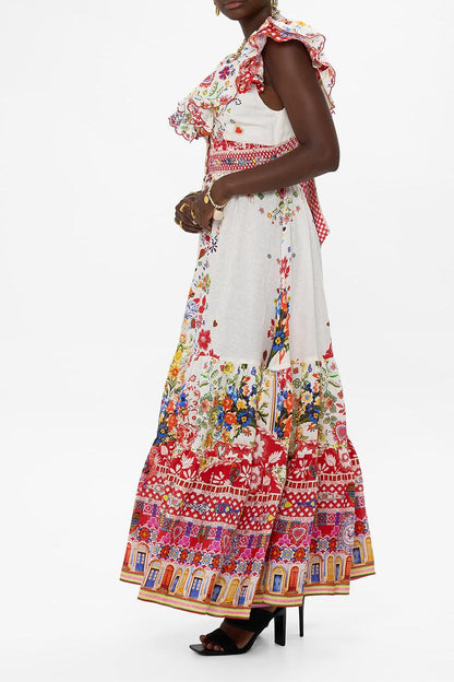 Floral Ruffle V-Neck Midi Dress