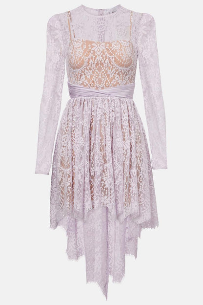 Lace Round Neck Asymmetrical Mini Dress